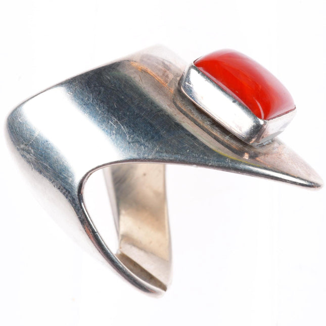 sz7 Sam Lovato Santo Domingo sterling silver red coral modernist ring