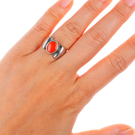 sz7.5 Edison Billy Navajo sterling silver high grade coral ring