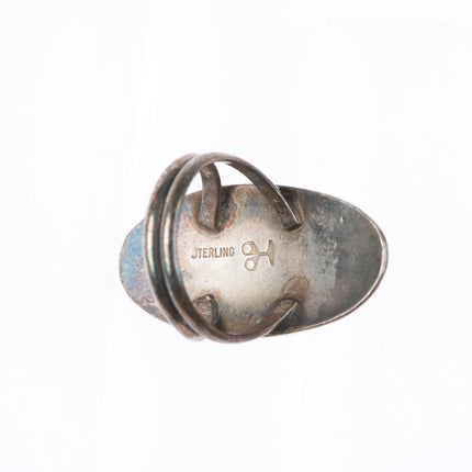 sz7 vintage Navajo sterling silver turquoise chip inlay ring with cabochon