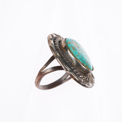 sz6 vintage Navajo sterling silver waterweb turquoise ring rope bezel