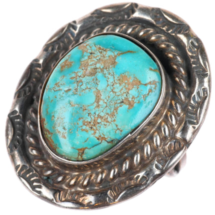 sz6 vintage Navajo sterling silver waterweb turquoise ring rope bezel