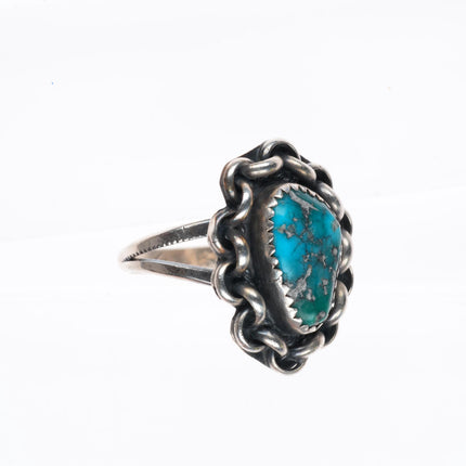 sz7 vintage Navajo sterling silver Morenci turquoise ring chain bezel