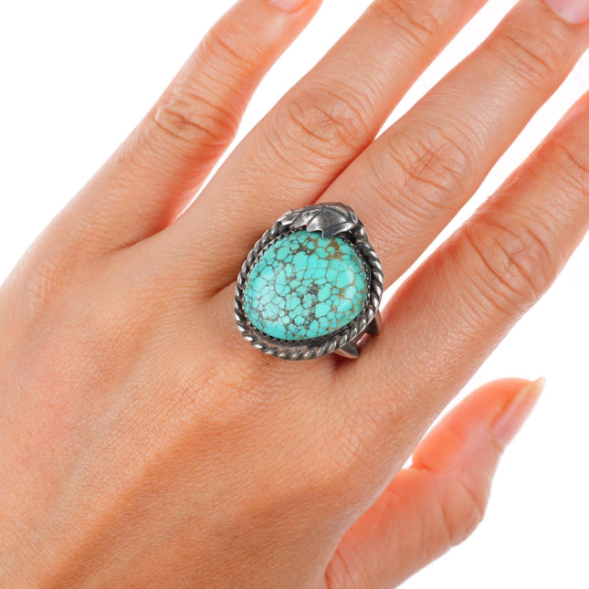 sz8.25 vintage Navajo sterling silver spiderweb turquoise ring