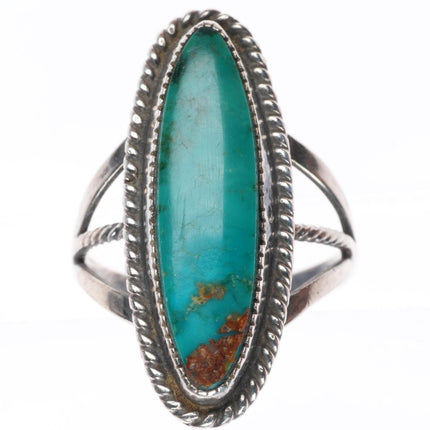 sz7.5 40's-50's  vintage Navajo sterling silver long ring with nice turquoise