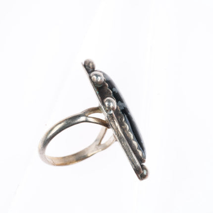 sz6 vintage Southwestern sterling silver snowflake obsidian ring