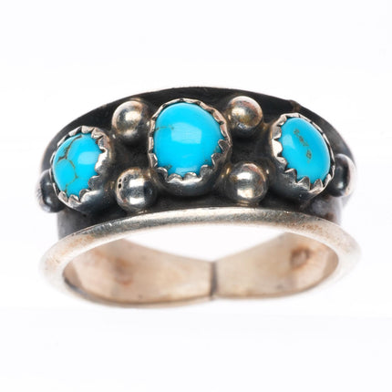 sz9 vintage Navajo sterling silver 3 stone turquoise row ring