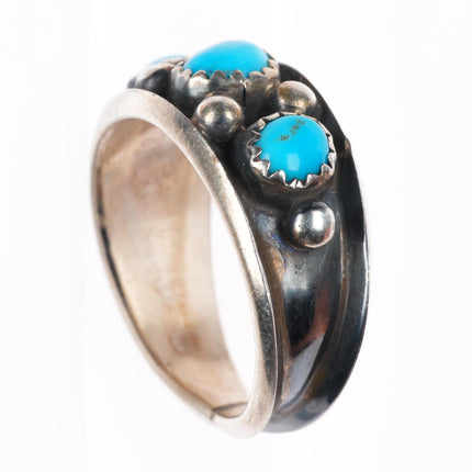 sz9 vintage Navajo sterling silver 3 stone turquoise row ring