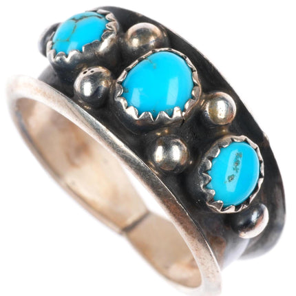 sz9 vintage Navajo sterling silver 3 stone turquoise row ring