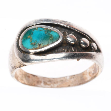 sz9.5 vintage Navajo sterling silver modernist flush inlay turquoise ring