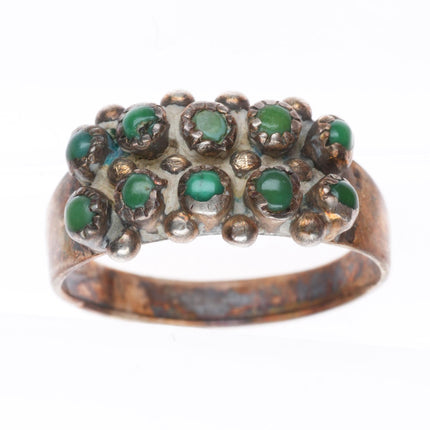 sz6.5 c1930-40's Zuni greasy green snake eye turquoise sterling silver ring