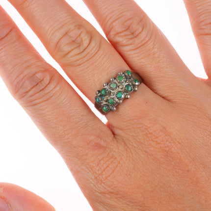 sz6.5 c1930-40's Zuni greasy green snake eye turquoise sterling silver ring