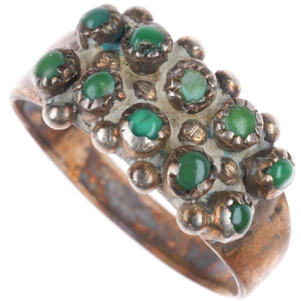 sz6.5 c1930-40's Zuni greasy green snake eye turquoise sterling silver ring