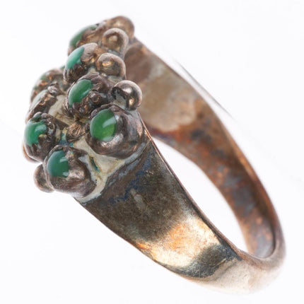 sz6.5 c1930-40's Zuni greasy green snake eye turquoise sterling silver ring
