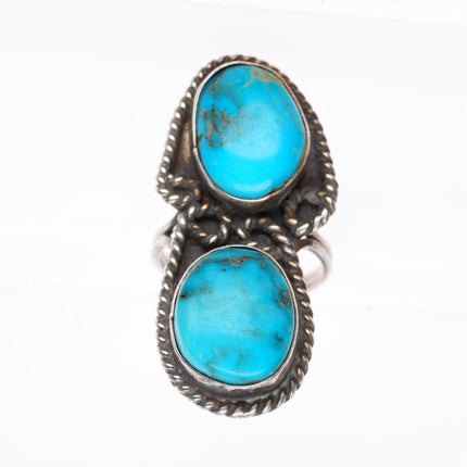 sz7 big vintage Navajo sterling silver two stone ring with nice turquoise