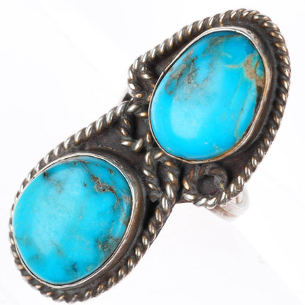 sz7 big vintage Navajo sterling silver two stone ring with nice turquoise