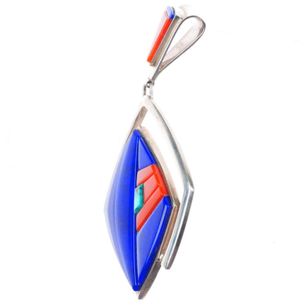 Richard Chavez San Felipe Pueblo coral, lapis, turquoise inlaid pendant