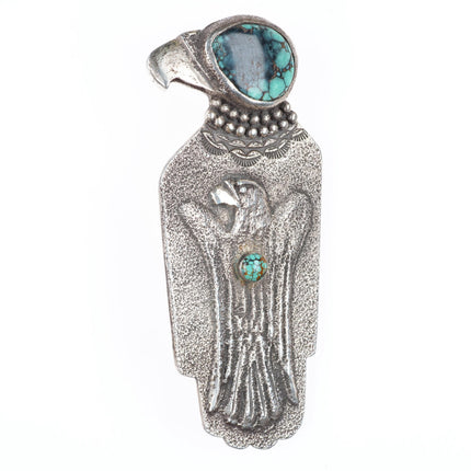 Anthony Lovato Santo Domingo Tufa Cast sterling silver and turquoise pendant/pin