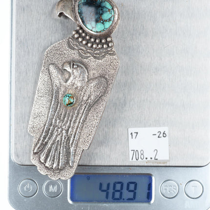 Anthony Lovato Santo Domingo Tufa Cast sterling silver and turquoise pendant/pin