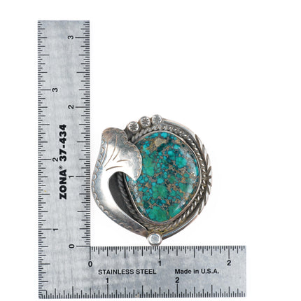 Vintage Native American sterling silver spiderweb turquoise pendant rope bezel