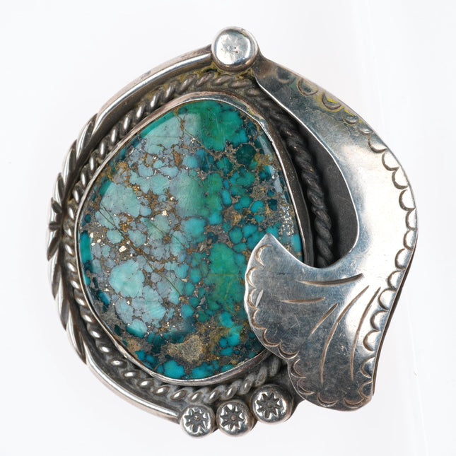 Vintage Native American sterling silver spiderweb turquoise pendant rope bezel
