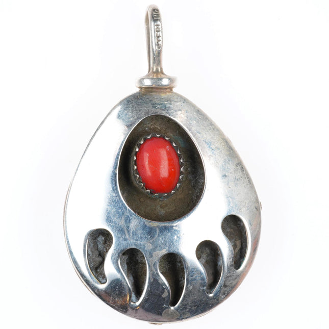 Vintage Navajo Reversible coral bear paw turquoise/shell pendant