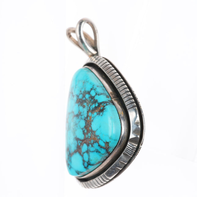 W Johnson Navajo sterling silver high grade turquoise necklace pendant