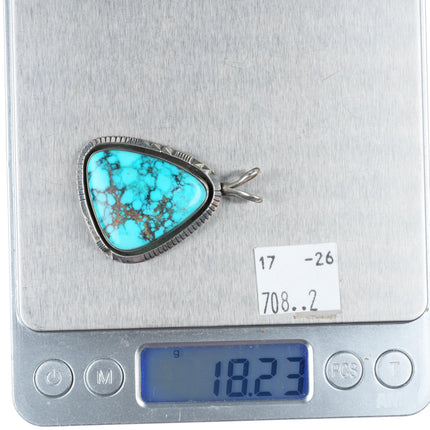 W Johnson Navajo sterling silver high grade turquoise necklace pendant