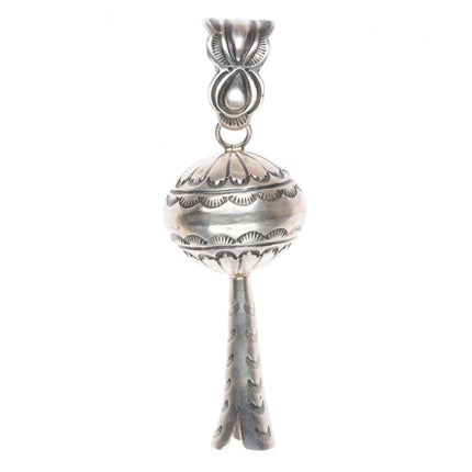 Big Navajo deep stamped sterling silver Pomegranate Squash blossom pendant