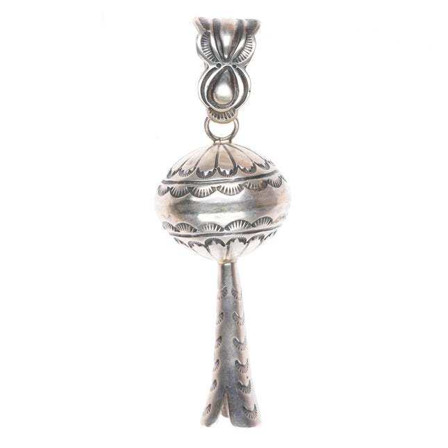 Big Navajo deep stamped sterling silver Pomegranate Squash blossom pendant
