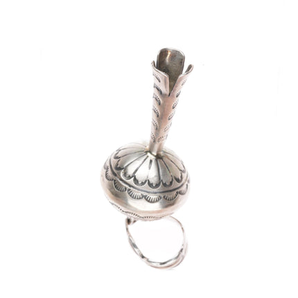 Big Navajo deep stamped sterling silver Pomegranate Squash blossom pendant