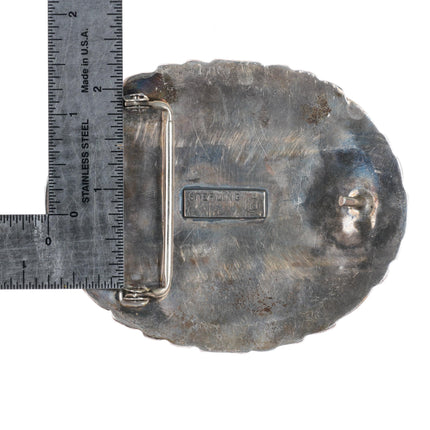 1.75" Clarence Lee Navajo sterling silver turquoise and coral belt buckle