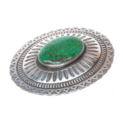 1.5" Herman Smith Navajo sterling silver green turquoise belt buckle