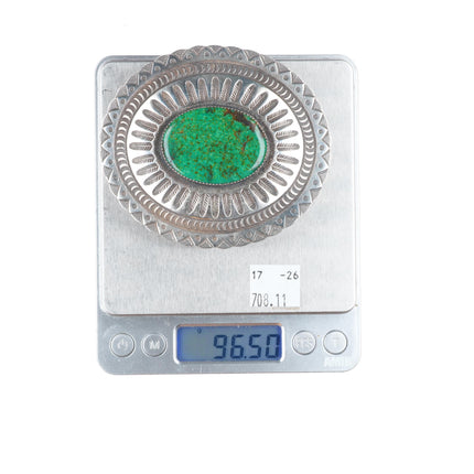 1.5" Herman Smith Navajo sterling silver green turquoise belt buckle