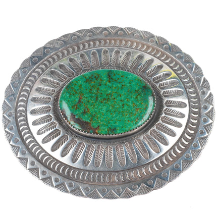 1.5" Herman Smith Navajo sterling silver green turquoise belt buckle