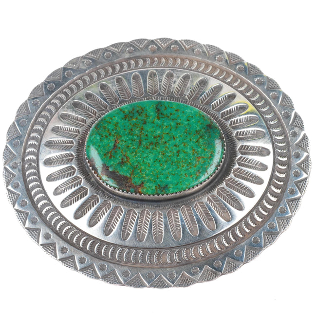 1.5" Herman Smith Navajo sterling silver green turquoise belt buckle