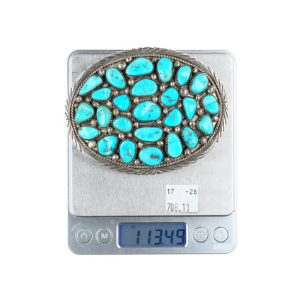 1.75" large Randy Hoskie Navajo sterling silver turquoise cluster belt buckle