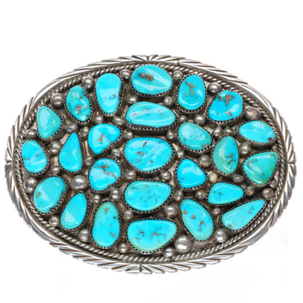 1.75" large Randy Hoskie Navajo sterling silver turquoise cluster belt buckle