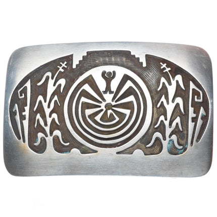 1.5" Jesse Josytewa Hopi corn/man in the maze sterling silver belt buckle