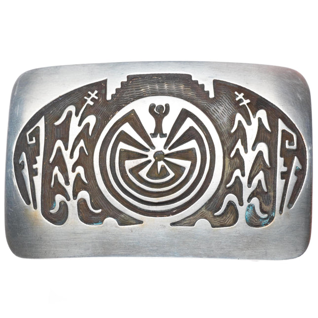 1.5" Jesse Josytewa Hopi corn/man in the maze sterling silver belt buckle