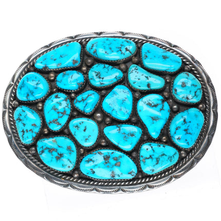 1.5" Heavy Howard Begay Navajo sterling silver turquoise cluster belt buckle