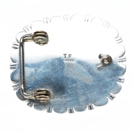 1" Navajo sterling silver white buffalo jasper belt buckle