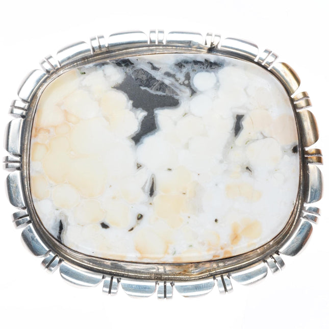 1" Navajo sterling silver white buffalo jasper belt buckle