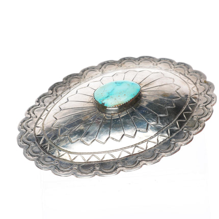 1.5" Herman Hoskie Navajo sterling silver turquoise belt buckle
