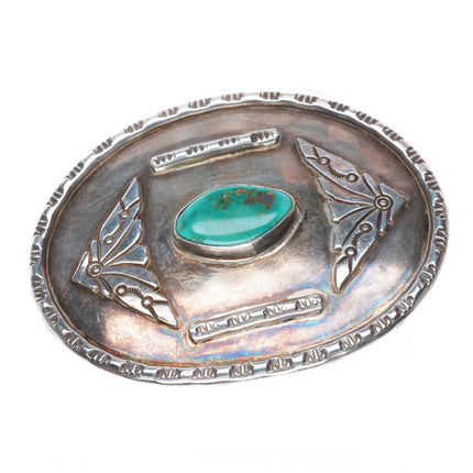 1.75" vintage Navajo sterling silver turquoise belt buckle