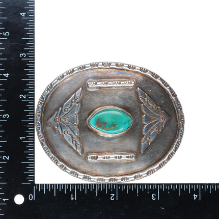 1.75" vintage Navajo sterling silver turquoise belt buckle