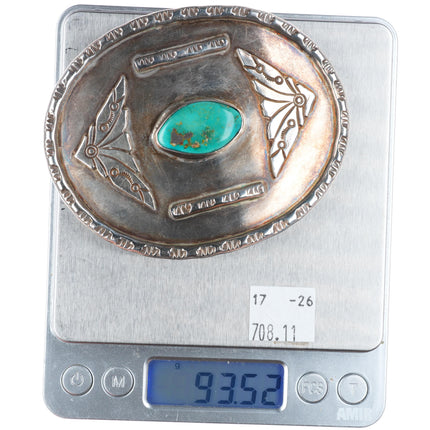 1.75" vintage Navajo sterling silver turquoise belt buckle