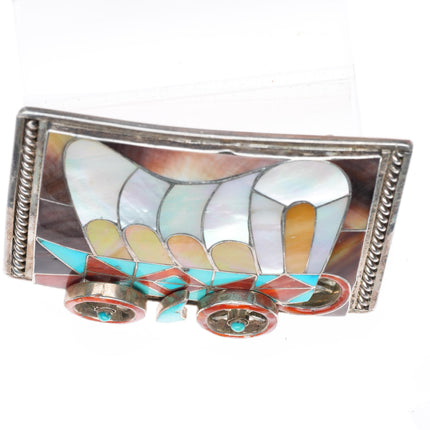1.5" Helen & Lincoln Zunie sterling silver inlaid Conestoga Wagon belt buckle