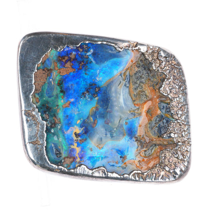 1.5" retro sterling silver boulder opal brutalist style artisan belt buckle