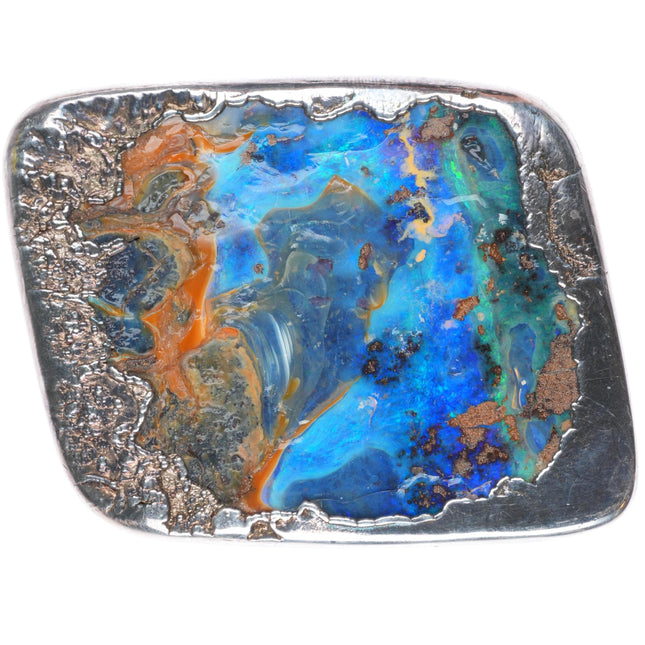 1.5" retro sterling silver boulder opal brutalist style artisan belt buckle