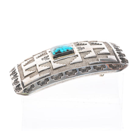 1.5" Jefferson Brown Navajo Heavy sterling silver turquoise belt buckle